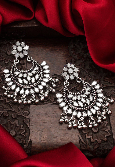 Mirror Work Oxidised Chandbali Earrings 25g